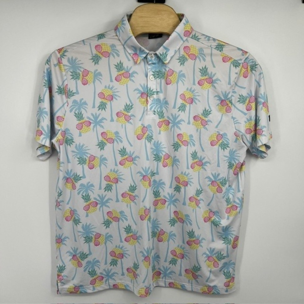 Sunday Swagger Men's XXL White & Pink Pineapple Tropical Golf Polo Shirt